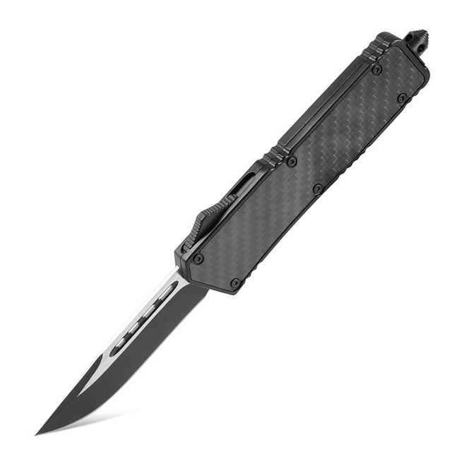 Couteau OTF tactique noir en fibre de carbone 