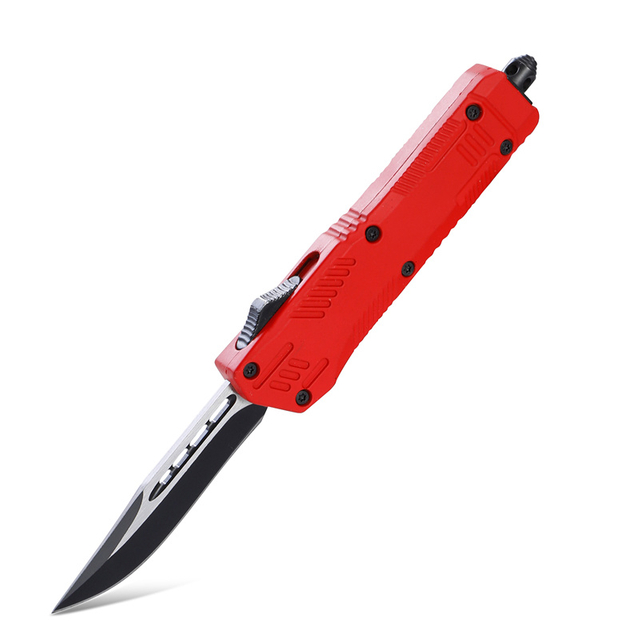 Rote OTF-Drop-Point-Klinge mit einschneidigem Glasbrecher